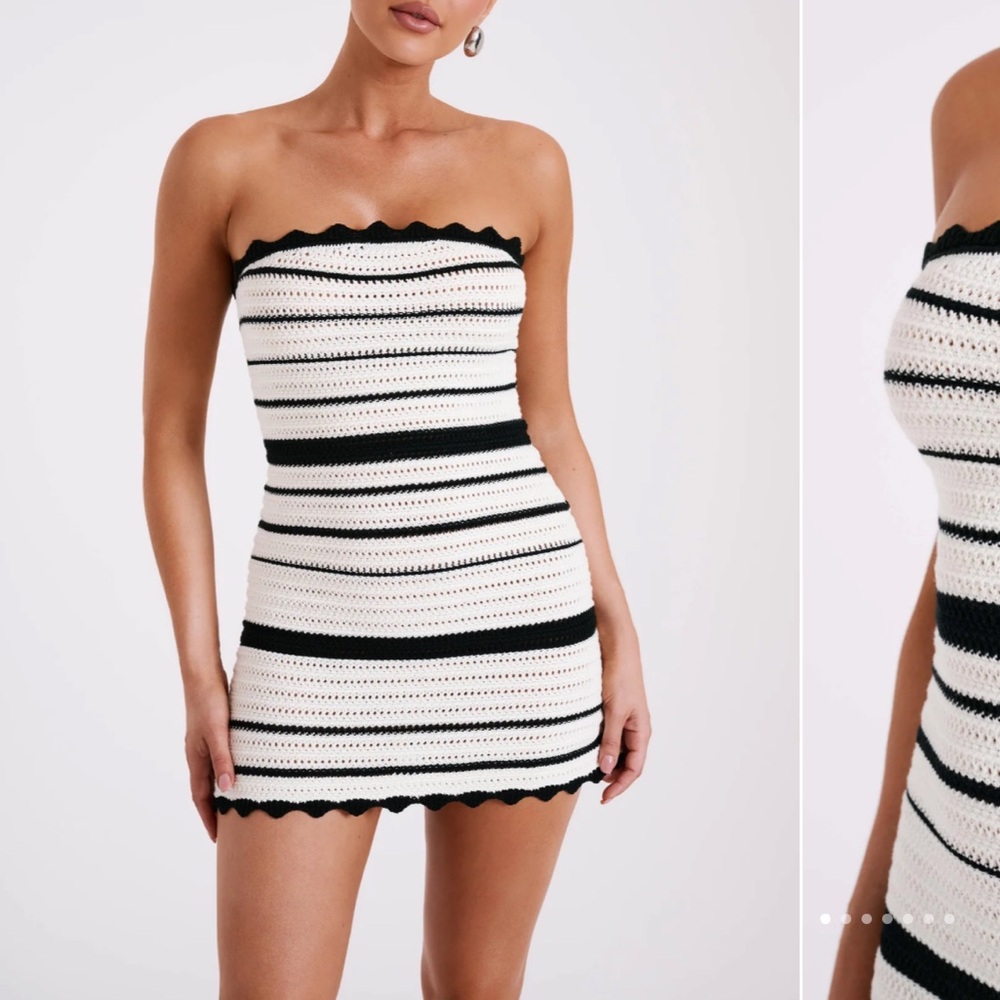 MESHKI JENNI
Contrast Crochet Knit Mini Dress - Black/White